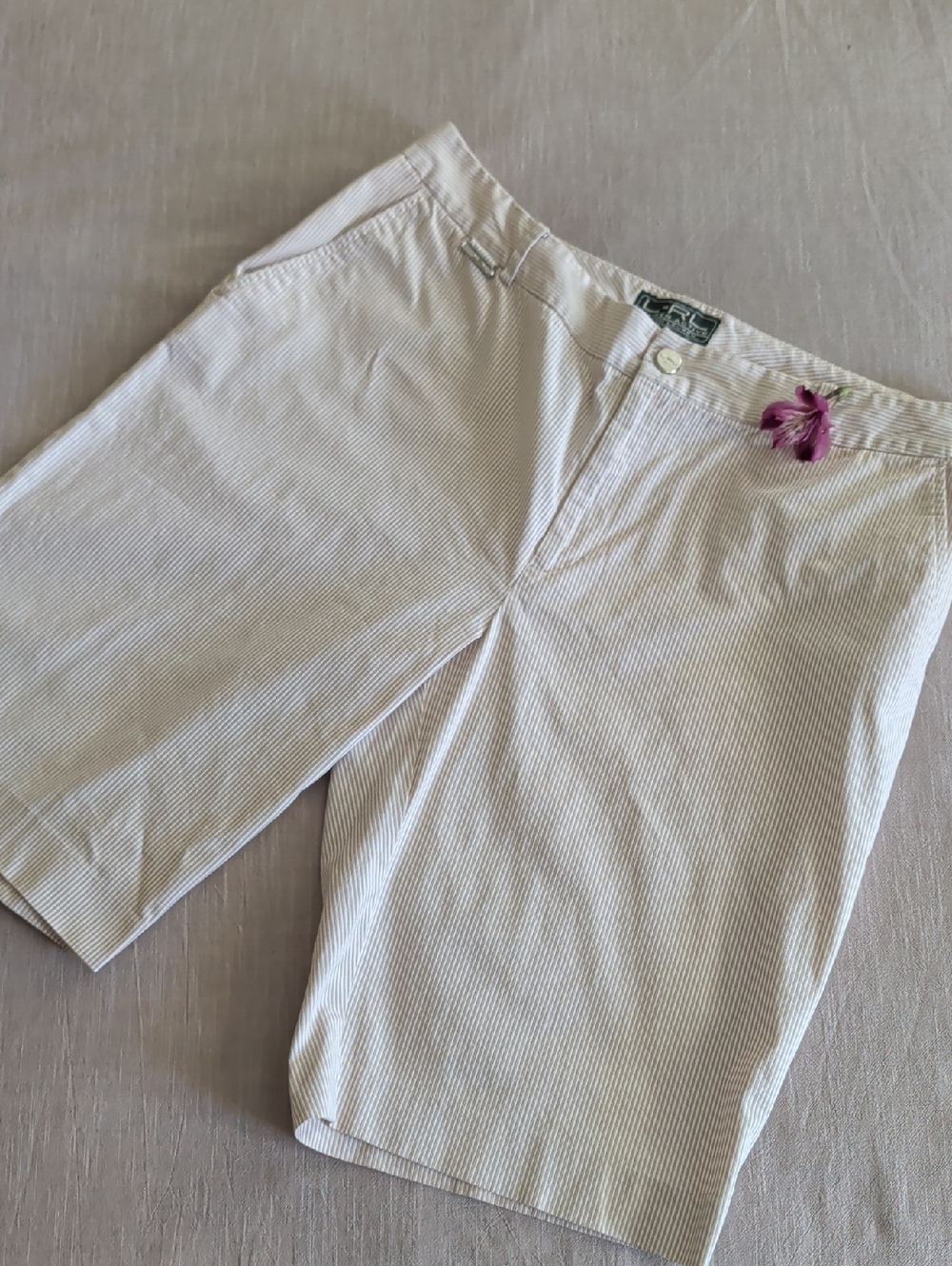 Lauren Ralph Lauren White & Beige Seersucker Women’s Bermuda Shorts